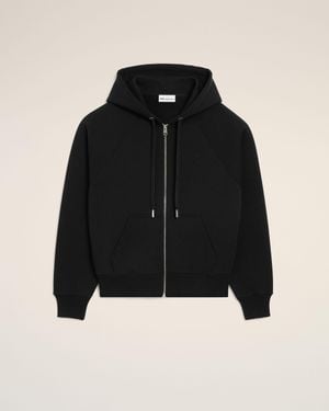 Ami Paris Zipped Cotton Hoodie With Embossed Ami De Coeur - Black
