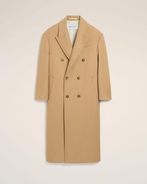 Ami Paris Long Double Breasted Wool Coat - Natural