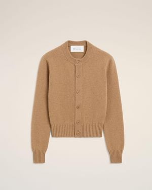 Ami Paris Crewneck Cashmere Cardigan With Ami De Coeur - Natural
