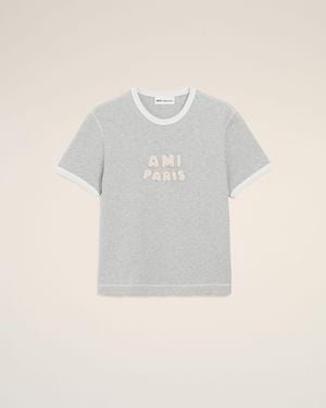 Ami Paris Cotton Knitted Patch T-Shirt - Grey