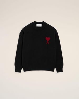 Ami Paris Ami De Coeur Wool Crewneck Jumper - Black