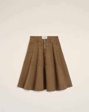 Ami Paris Cotton Midi Skirt - Natural