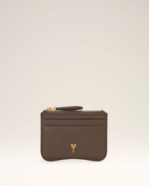Ami Paris Paris Paris Zipped Cowhide Leather Card Holder - Natural