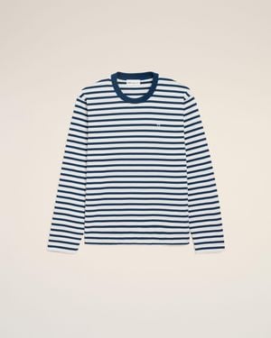 Ami Paris Cotton Long Sleeves Mariniere Ami De Coeur T-Shirt - Blue