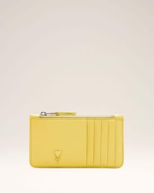 Ami Paris Cowhide Leather Ami De Coeur Zipped Card Holder - Yellow