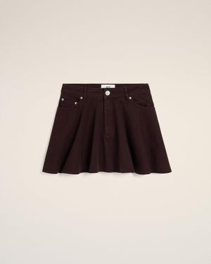 Ami Paris Burgundy Cotton Mini Skirt With Godets - Natural