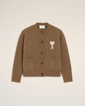 Ami Paris Alpaca Ami De Coeur Cardigan - Natural