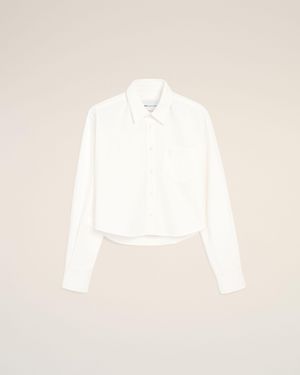 Ami Paris Cotton Cropped Shirt With Embossed Ami De Coeur - Natural