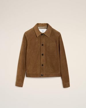 Ami Paris Leather Buttoned Ami De Coeur Jacket - Natural