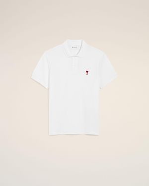 Ami Paris Cotton Polo With Ami De Coeur - Natural