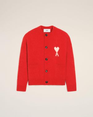 Ami Paris Alpaca Ami De Coeur Cardigan - Red