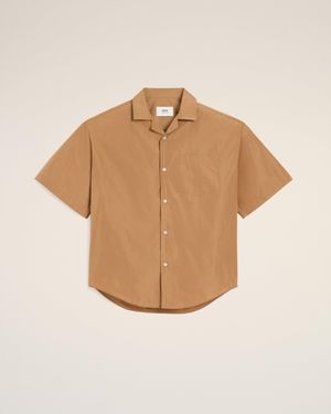 Ami Paris Chemise Marron Boxy Courtes En Taffetass - Neutre