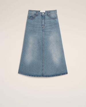Ami Paris Long A-Line Cotton Skirt - Blue