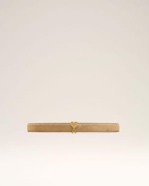 Ami Paris Cowhide Leather Ami De Coeur Buckle Belt - Natural