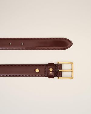 Ami Paris Burgundy Glazed Leather Paris Paris 25 Mm Belt - Brown