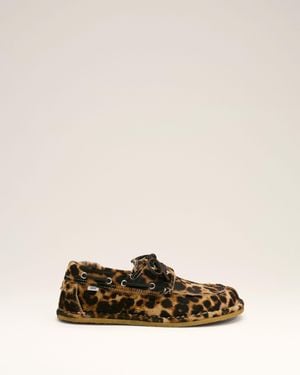 Ami Paris Leopard Printed Cowhide Leather Boat Shoes - Natural