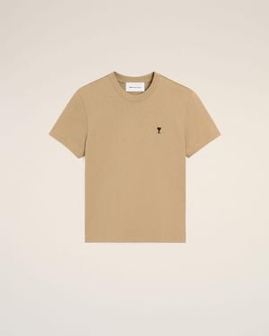Ami Paris Cotton T-Shirt With Ami De Coeur - Natural