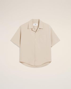 Ami Paris Cotton Camp Collar Short Sleeves Shirt - Natural