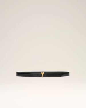 Ami Paris Cow Leather Ami De Coeur Buckle Belt - Natural