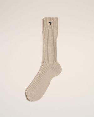 Ami Paris Cotton Ami De Coeur Socks - Natural
