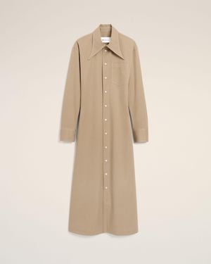 Ami Paris Cotton Fitted Shirt Dress - Natural