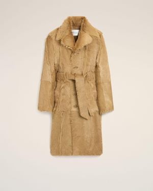 Ami Paris Long Goat Leather Belted Coat - Natural