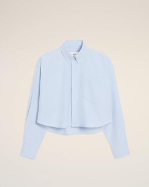 Ami Paris Chemise Bleue Croppée Oversize Ami De Coeur En Coton