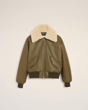 Ami Paris Leather Zipped Jacket - Natural