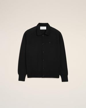 Ami Paris Wool Shirt Collar Ami De Coeur Cardigan - Black