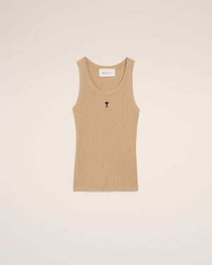 Ami Paris Cotton Tanktop With Ami De Coeur - Natural