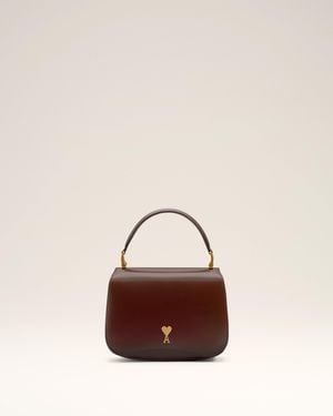 Ami Paris Burgundy Glazed Leather Handle Paris Paris Bag - Natural
