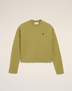 Ami Paris Cotton Ami De Coeur Cropped Sweatshirt - Green