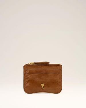 Ami Paris Lizard Embossed Paris Paris Zipped Leather Card Holder - Brown