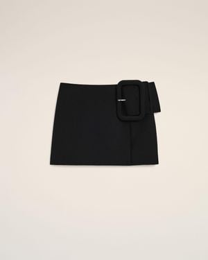 Ami Paris New Wool Big Buckle Belted Mini Skirt - Black