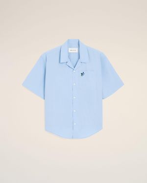 Ami Paris Boxy Cotton Short-Sleeve Shirt With Ami De Coeur Tulip - Blue