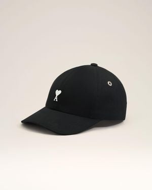 Ami Paris Cotton Cap With Ami De Coeur - Black