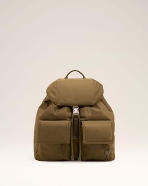 Ami Paris Nylon Marcel Flap Backpack - Natural