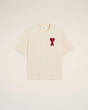 Ami Paris Cotton Ami De Coeur Patch T-Shirt - Natural