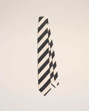 Ami Paris Striped Cotton And Silk Tie - Natural