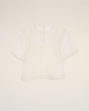 Ami Paris Silk Short Sleeves Sheer With Undertop Top - Natural