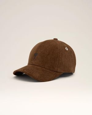 Ami Paris Corduroy Cotton Cap With Ami De Coeur - Brown