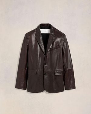 Ami Paris Leather Two Buttons Jacket - Black