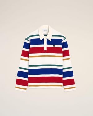 Ami Paris Striped Cotton Polo With Ami Patch - Blue