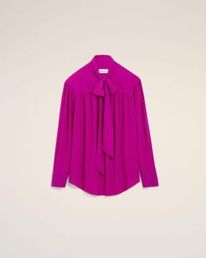 Ami Paris Lavalliere Silk-Blend Blouse - Pink