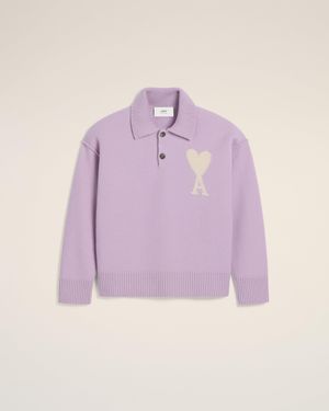 Ami Paris Wool Ami De Coeur Polo - Purple