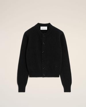Ami Paris Crewneck Cashmere Cardigan With Ami De Coeur - Black