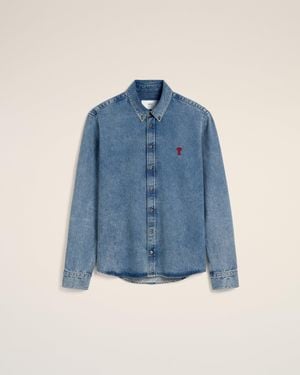 Ami Paris Denim Button-Down Ami De Coeur Shirt - Blue