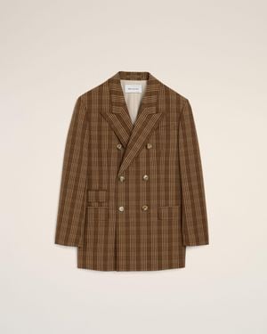 Ami Paris Double Breasted Chequered Wool Blazer - Natural