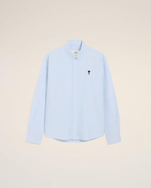 Ami Paris Cotton Button Down Ami De Coeur Shirt - Blue