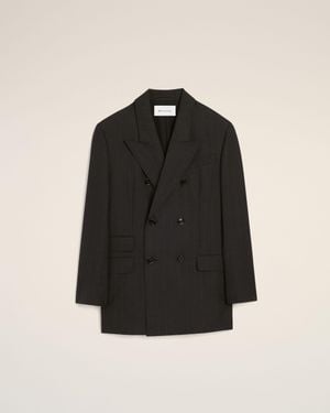 Ami Paris Double Breasted Striped Wool Blazer - Black